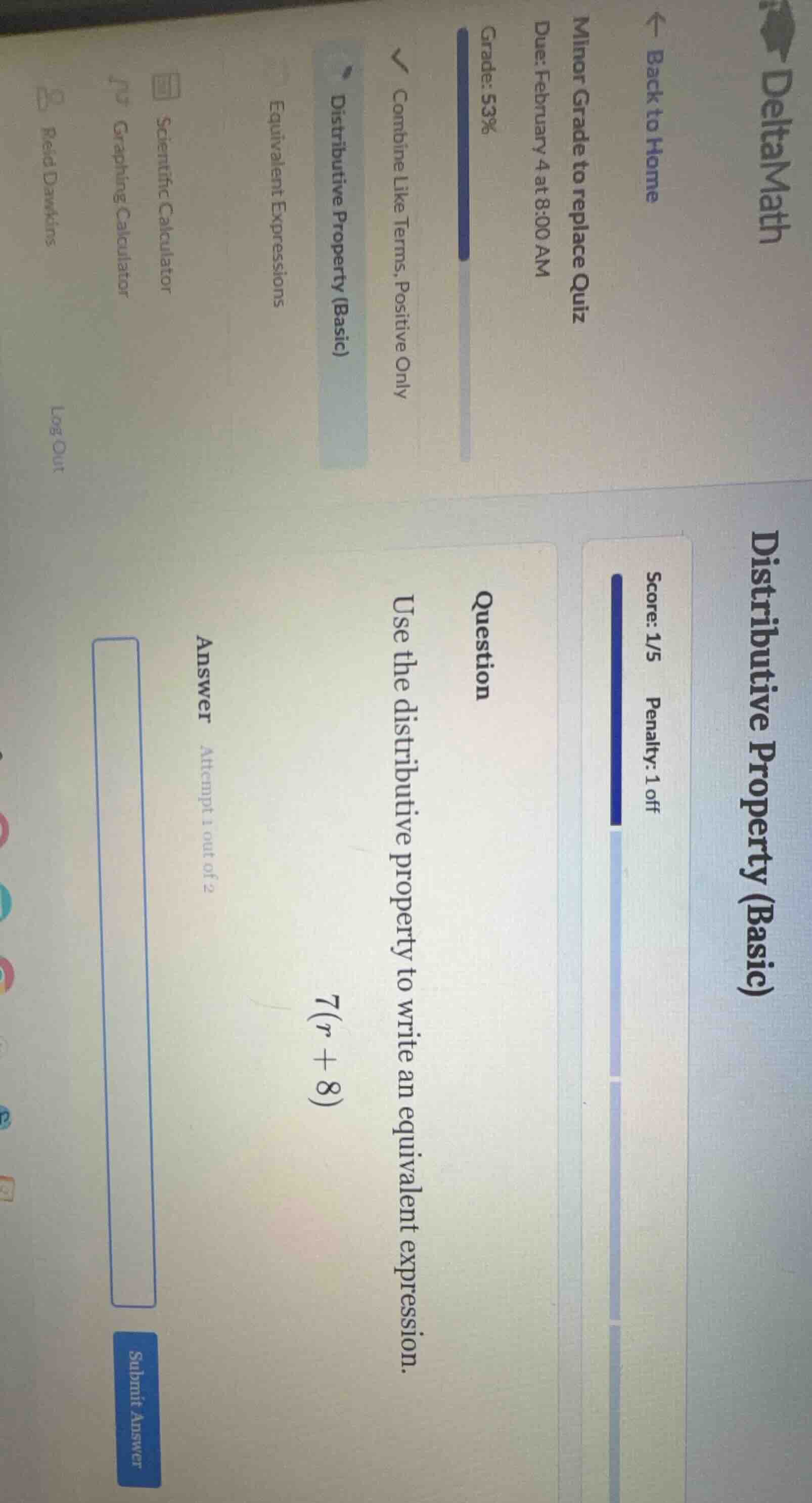 question use the distributive property to write an equivalent expressio…