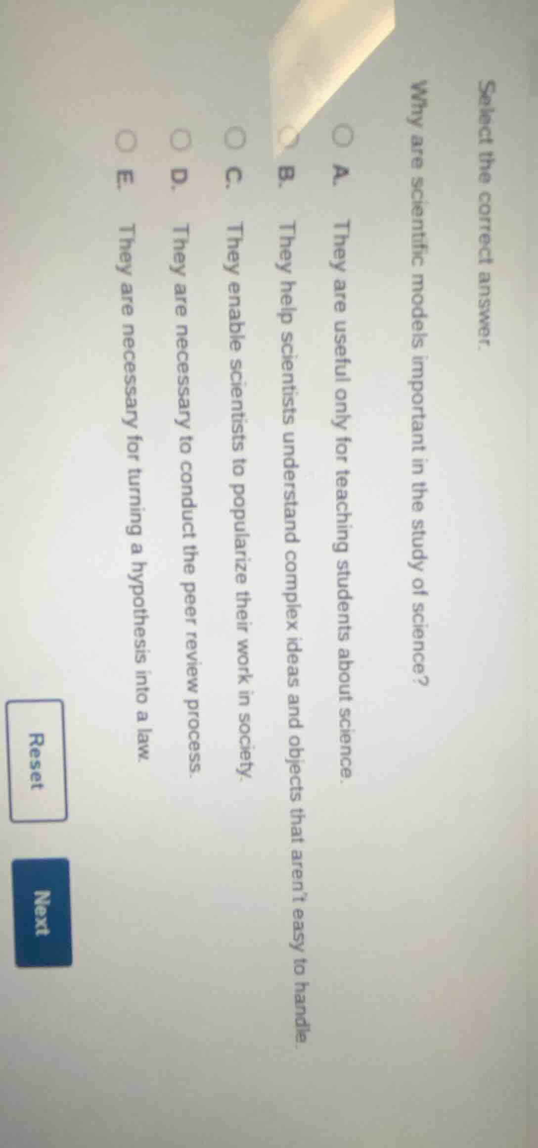 select the correct answer. why are scientific models important in the s…