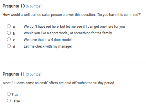 pregunta 10 (6 puntos) how would a well trained sales person answer thi…