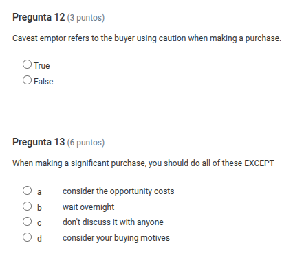 pregunta 12 (3 puntos) caveat emptor refers to the buyer using caution …