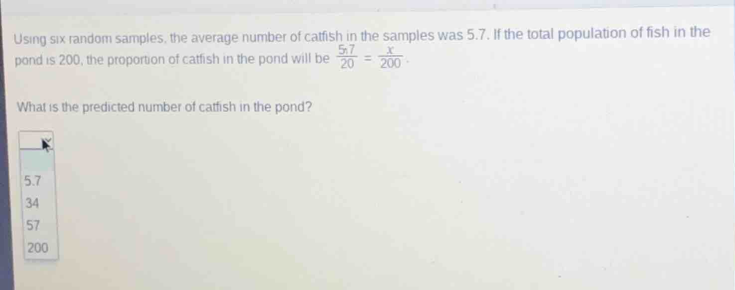 using six random samples, the average number of catfish in the samples …