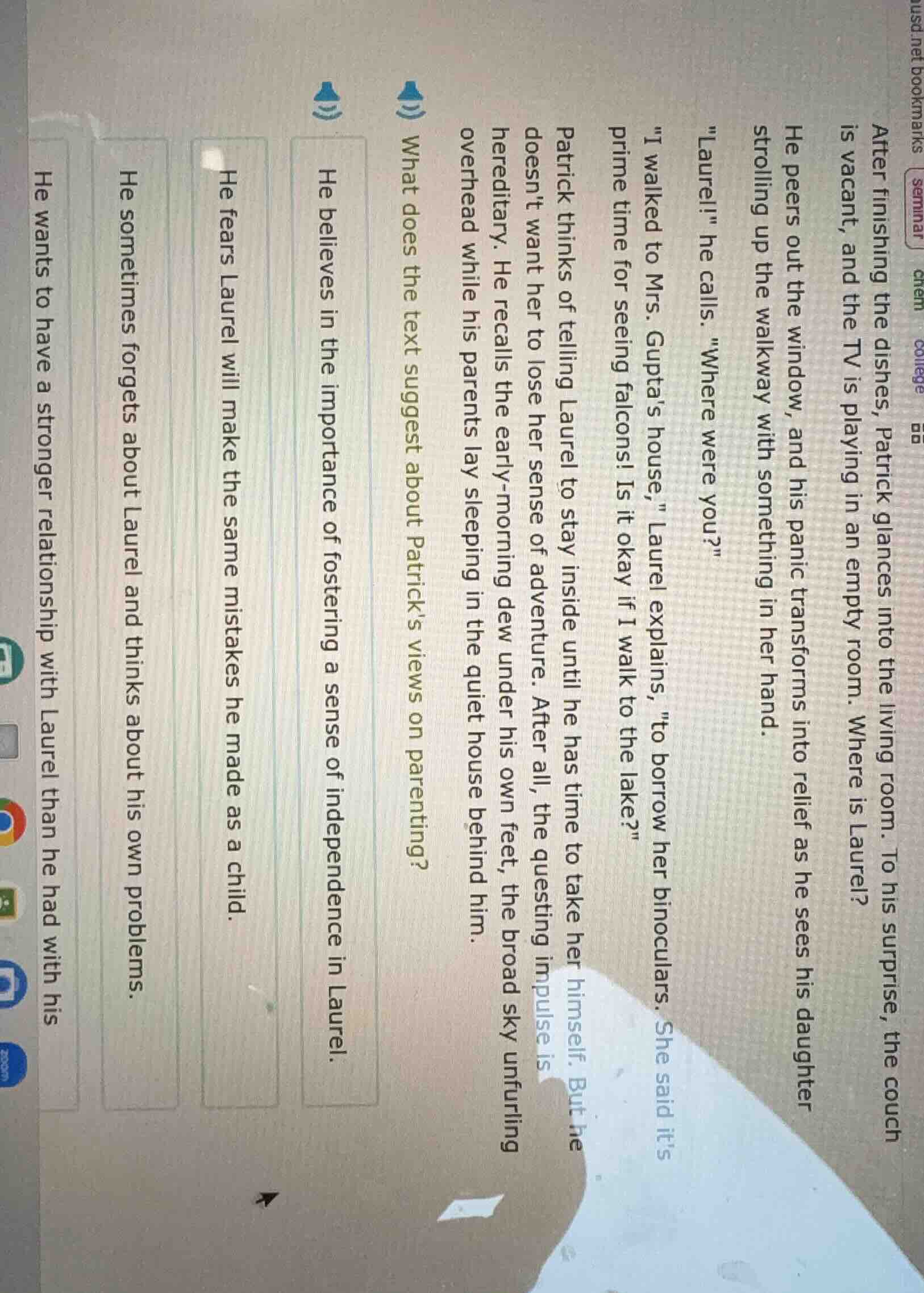 after finishing the dishes, patrick glances into the living room. to hi…