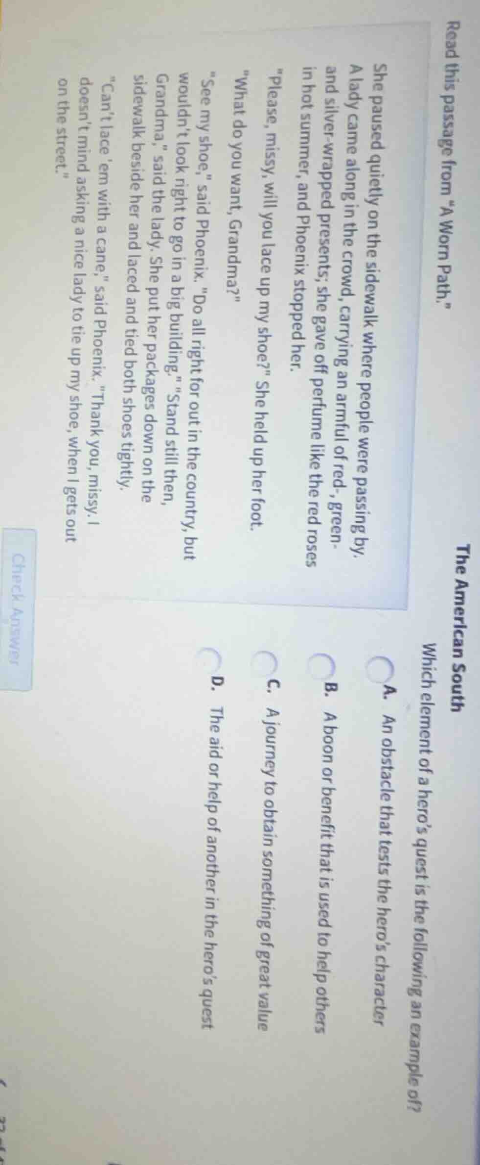 read this passage from \a worn path.\ she paused quietly on the sidewal…