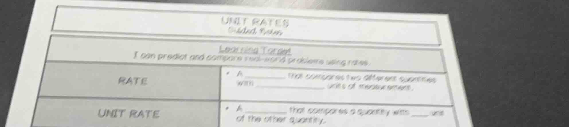 unit rates guided notes learning target i can predict and compare real …