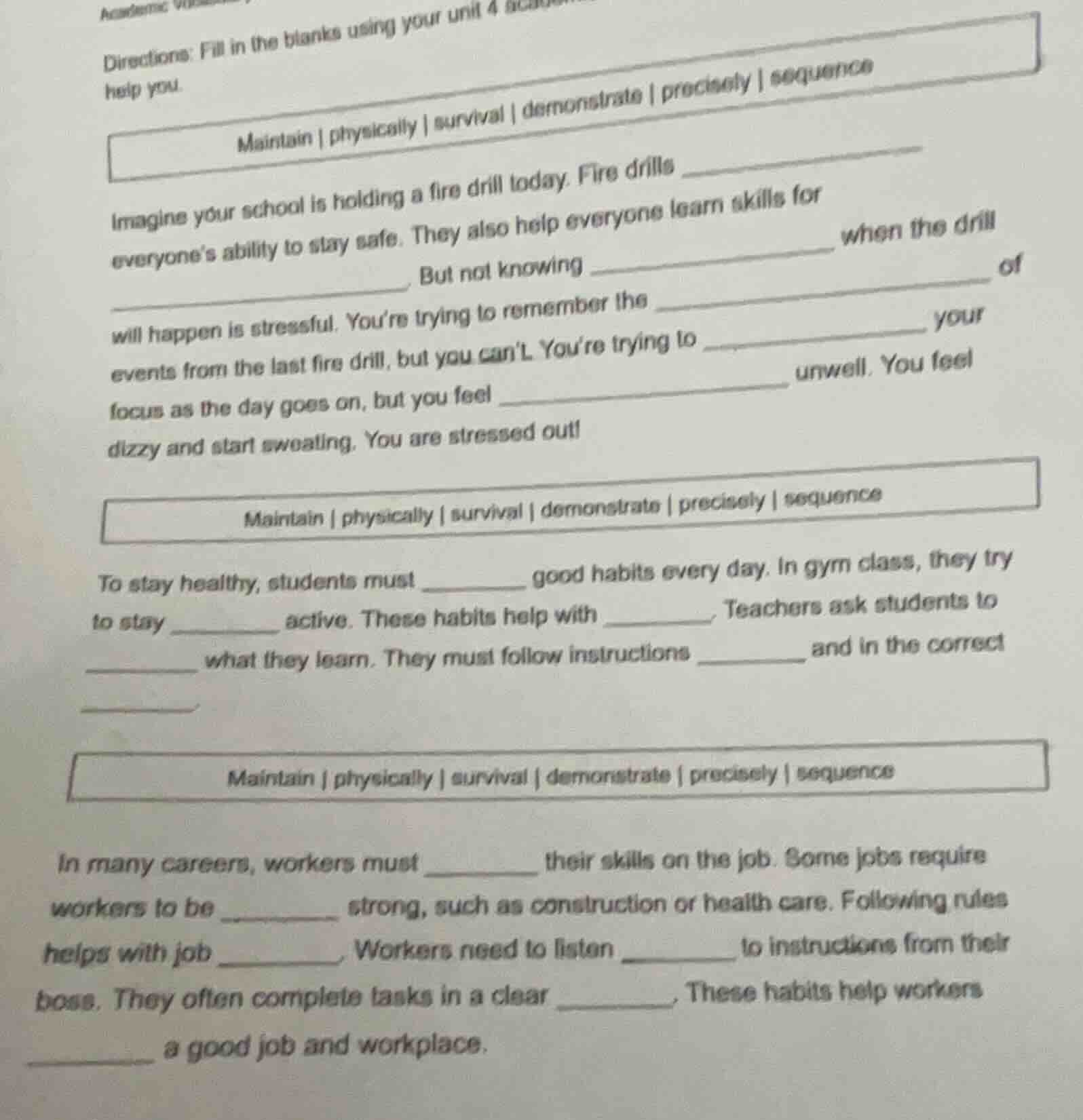 directions: fill in the blanks using your unit 4 help you. maintain | p…