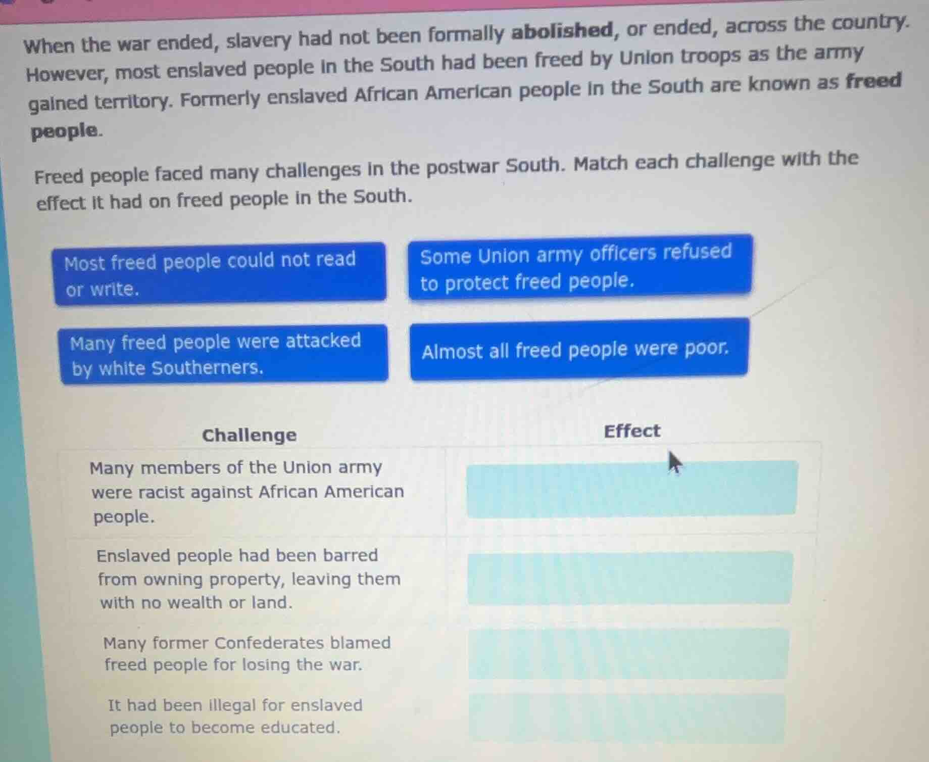 when the war ended, slavery had not been formally abolished, or ended, …
