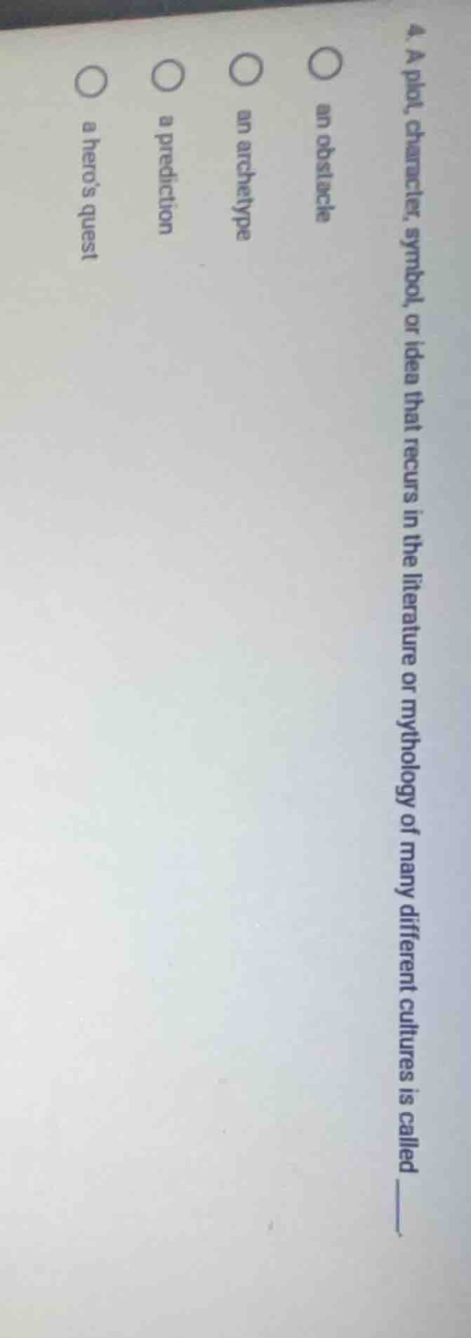 4. a plot, character, symbol, or idea that recurs in the literature or …