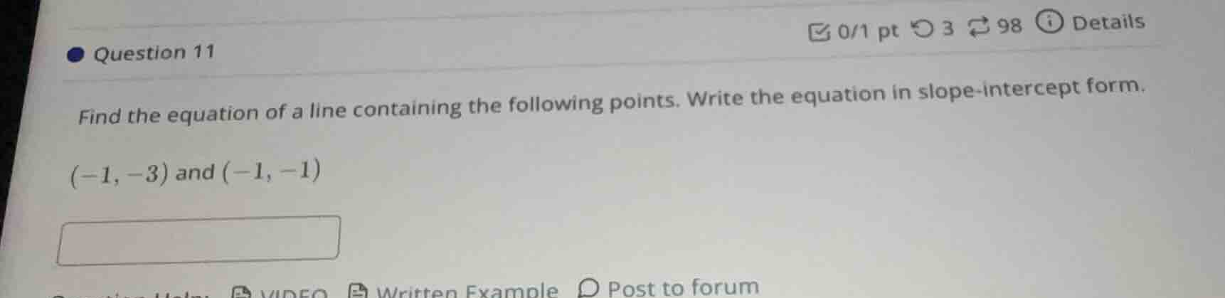 question 11 find the equation of a line containing the following points…