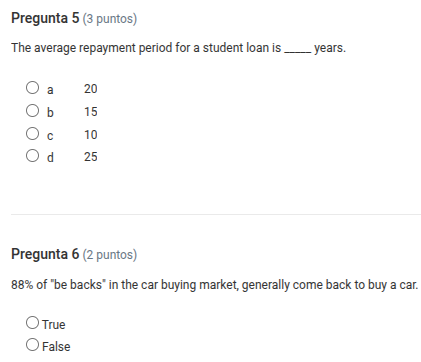 pregunta 5 (3 puntos) the average repayment period for a student loan i…