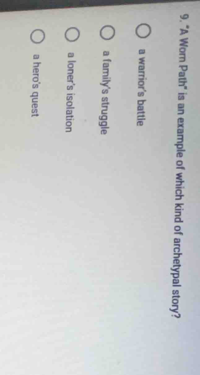 9. \a wom path\ is an example of which kind of archetypal story? a warr…