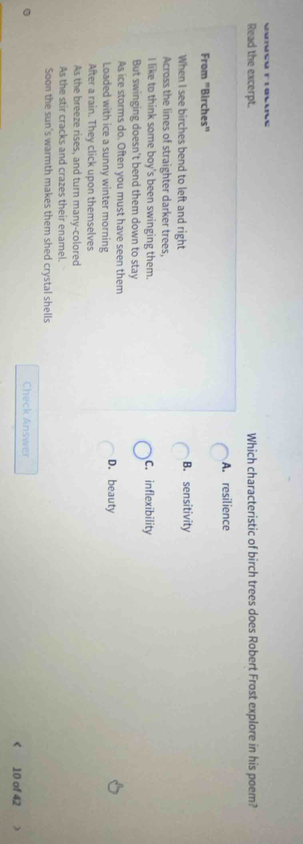 read the excerpt. from \birches\ when i see birches bend to left and ri…