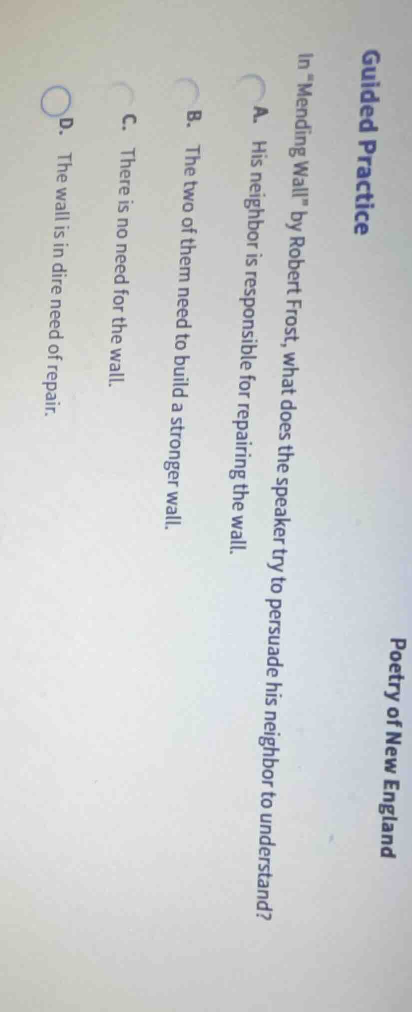 guided practice poetry of new england in \mending wall\ by robert frost…