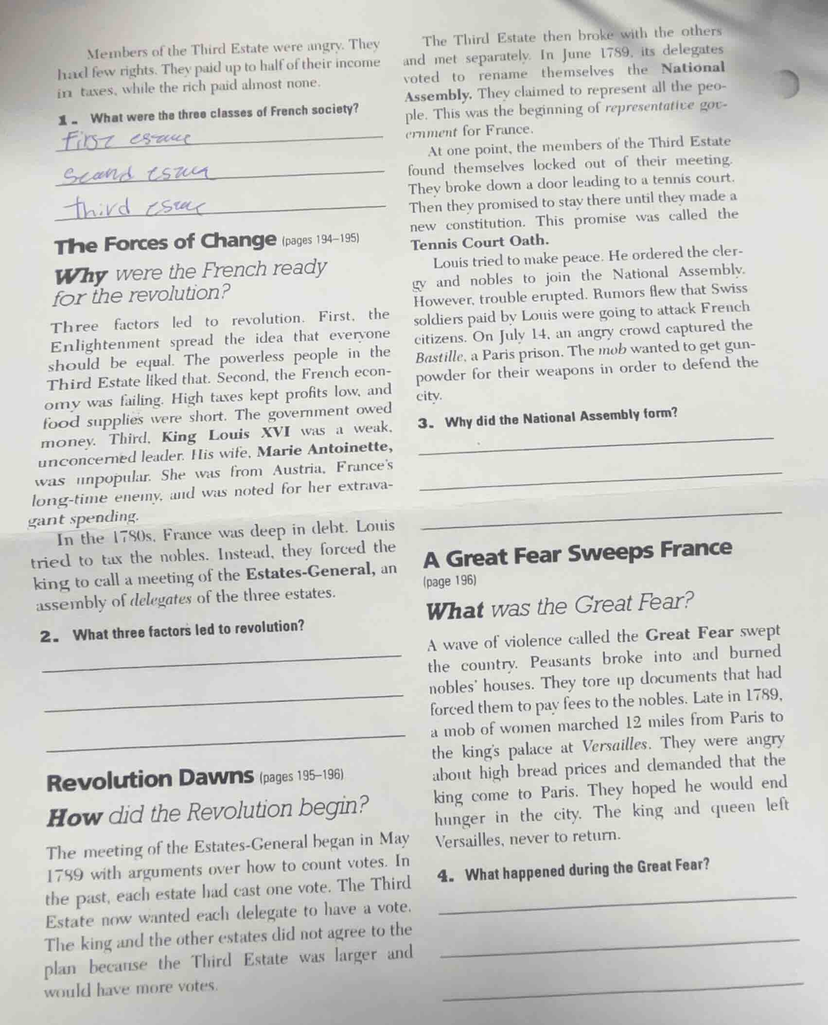 members of the third estate were angry. they had few rights. they paid …