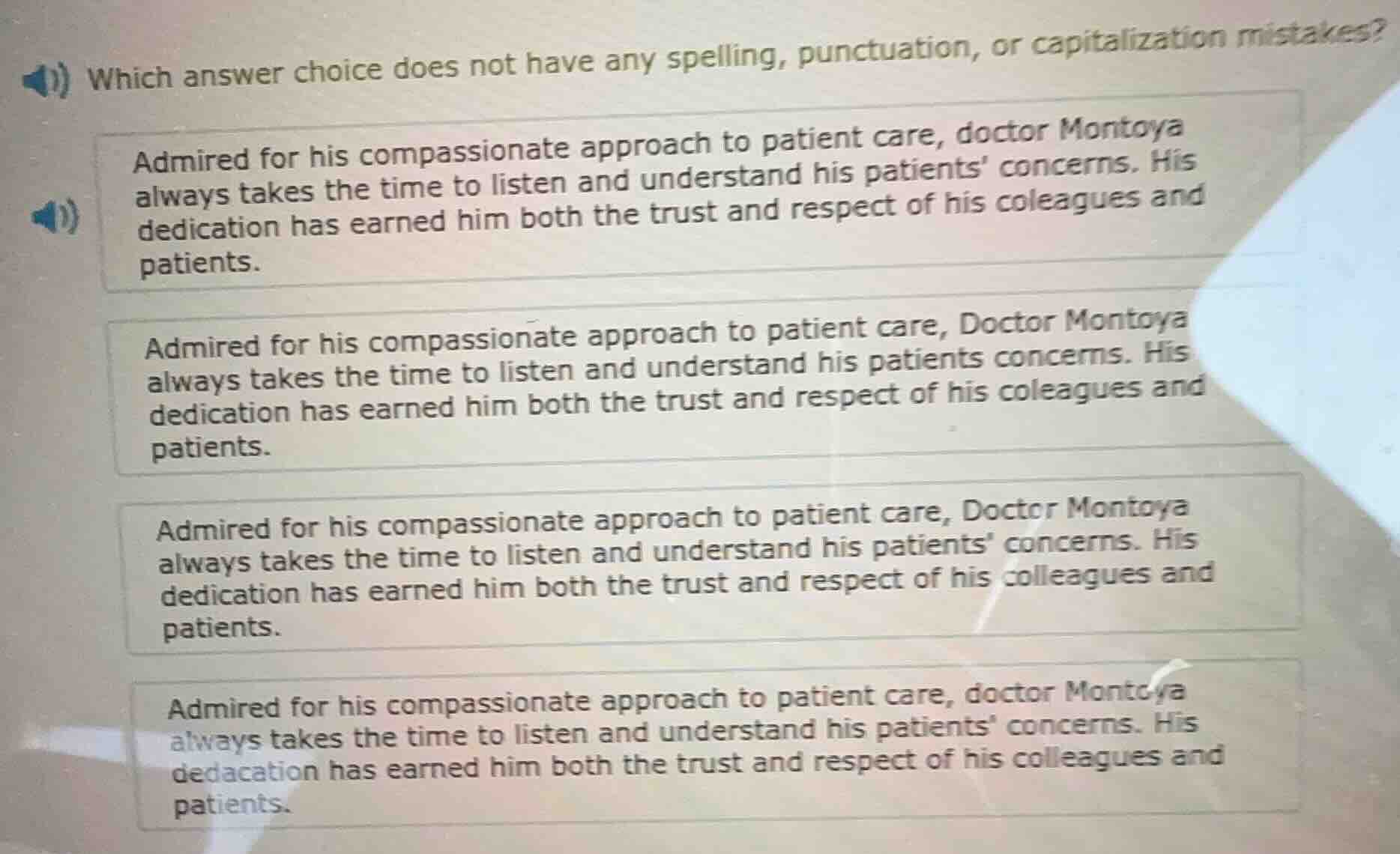 which answer choice does not have any spelling, punctuation, or capital…
