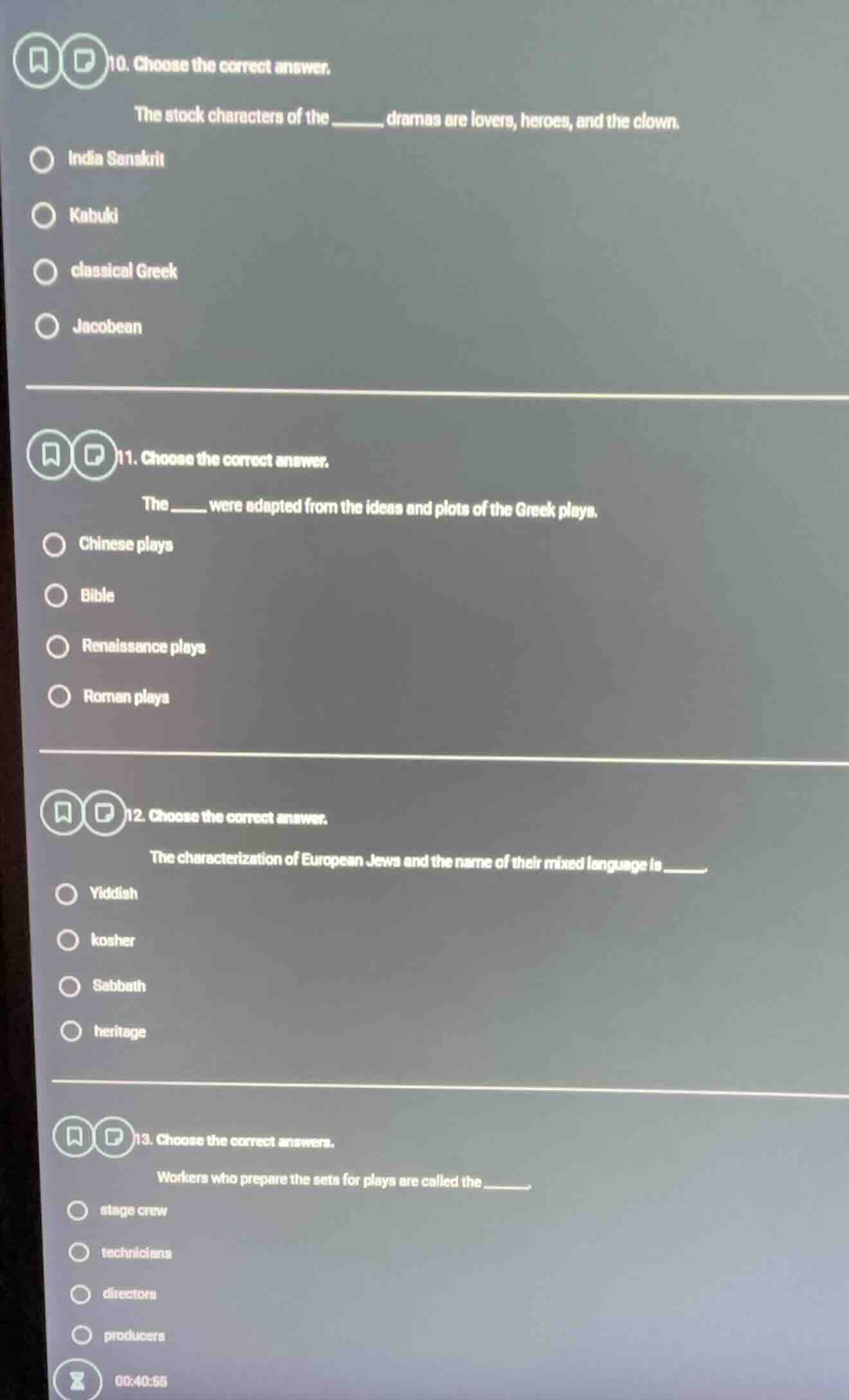 10. choose the correct answer. the stock characters of the ______ drama…