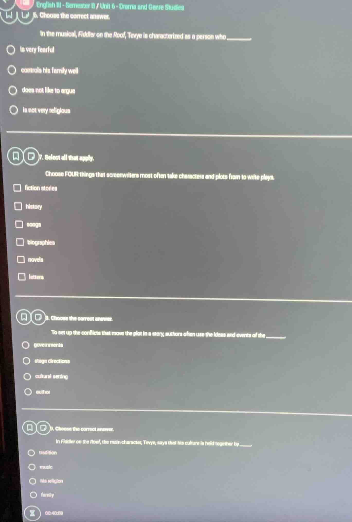 english iii - semester b / unit 6 - drama and genre studies 6. choose t…