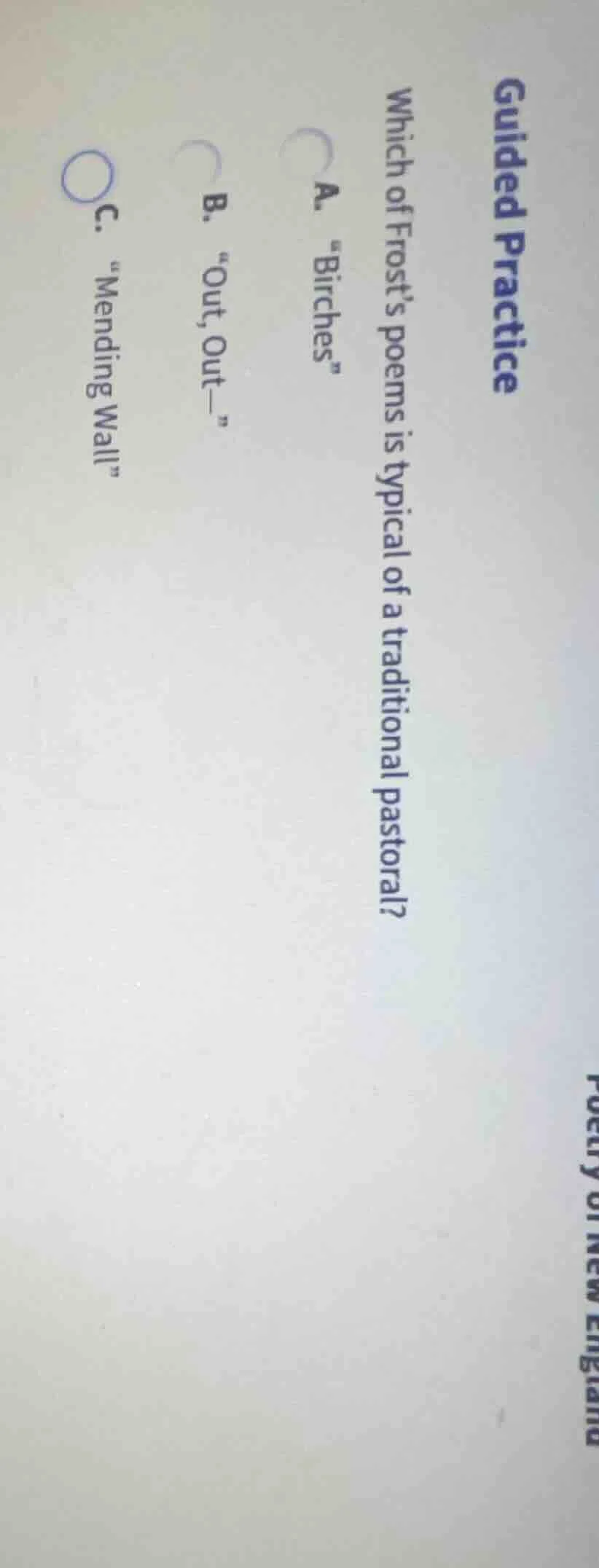 guided practice which of frost’s poems is typical of a traditional past…