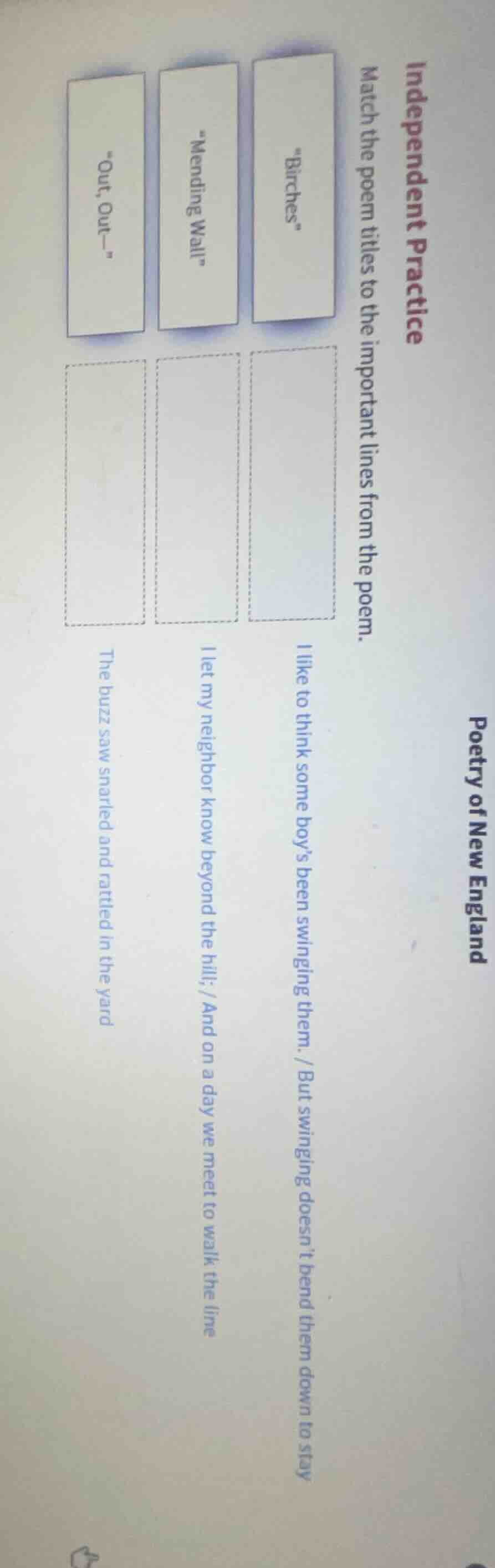 independent practice match the poem titles to the important lines from …