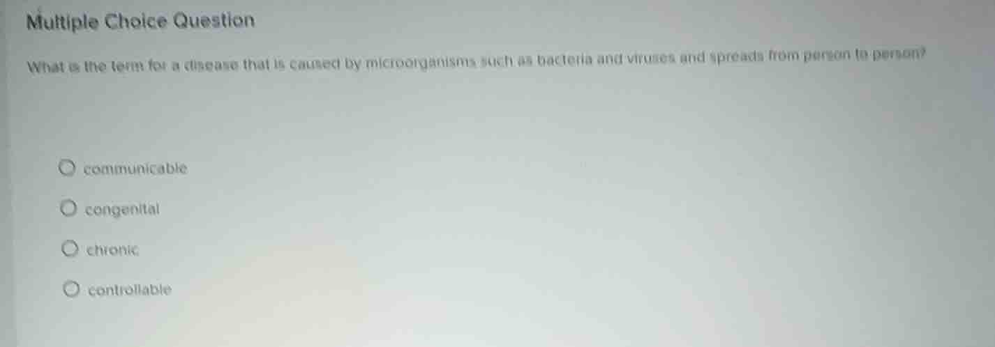 multiple choice question what is the term for a disease that is caused …