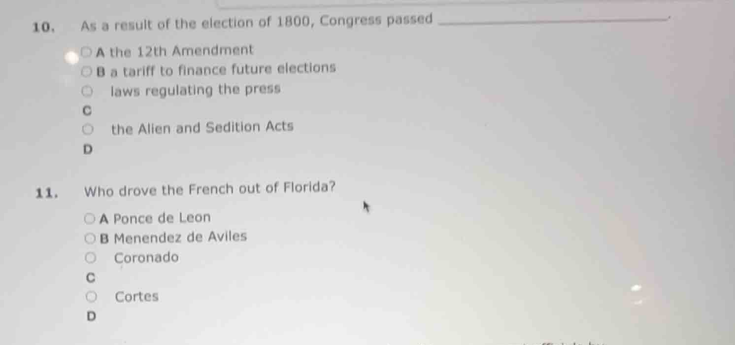 10. as a result of the election of 1800, congress passed ______. a the …