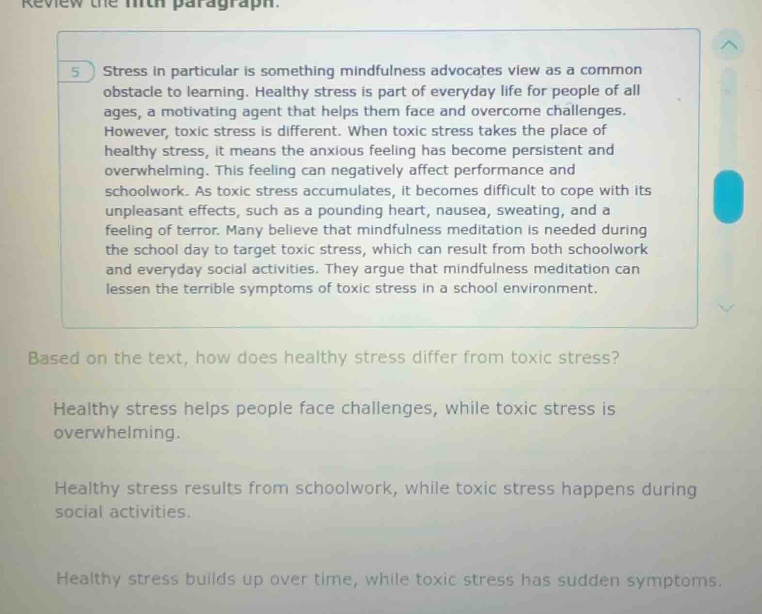review the fifth paragraph. 5 stress in particular is something mindful…