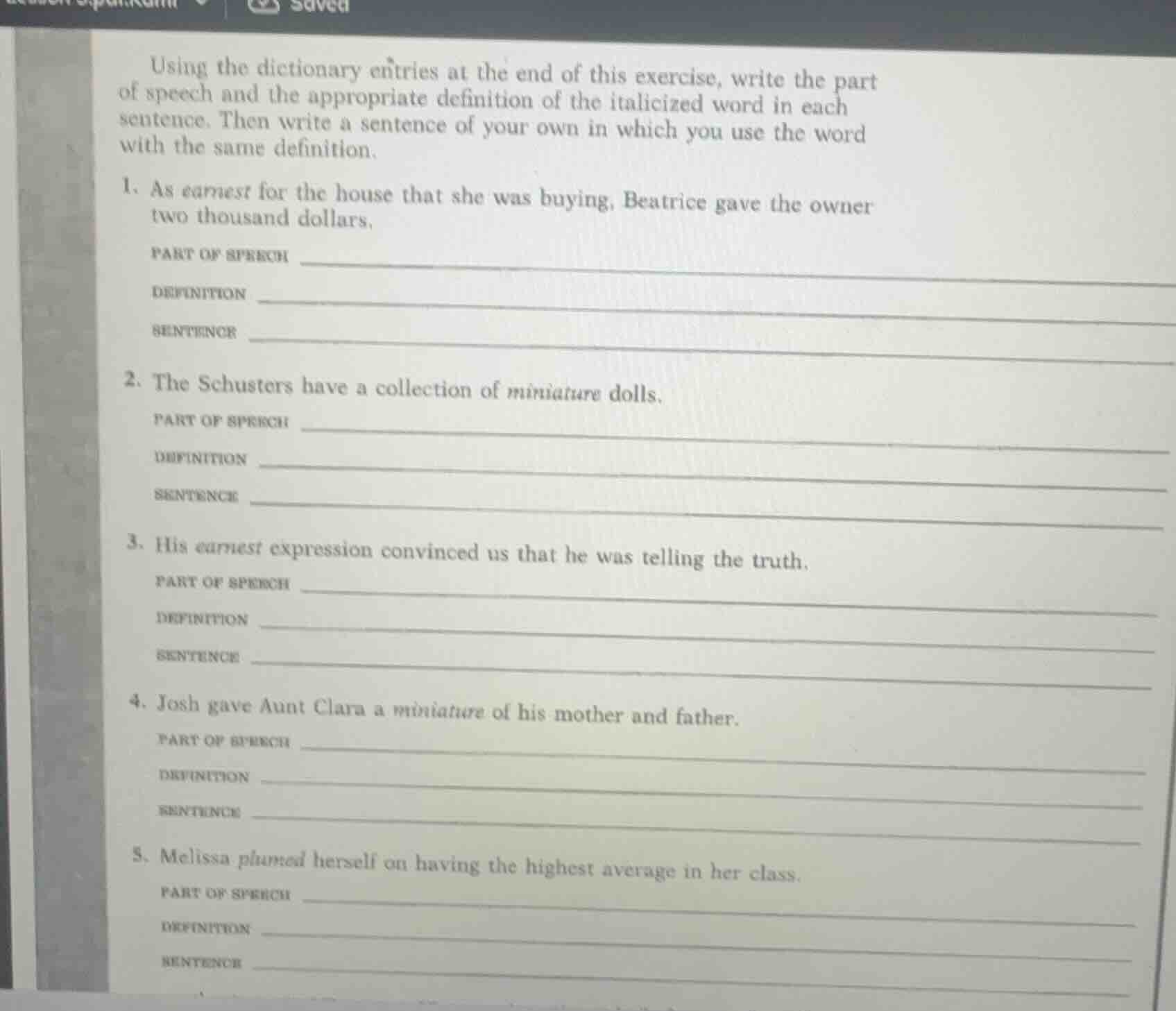 using the dictionary entries at the end of this exercise, write the par…