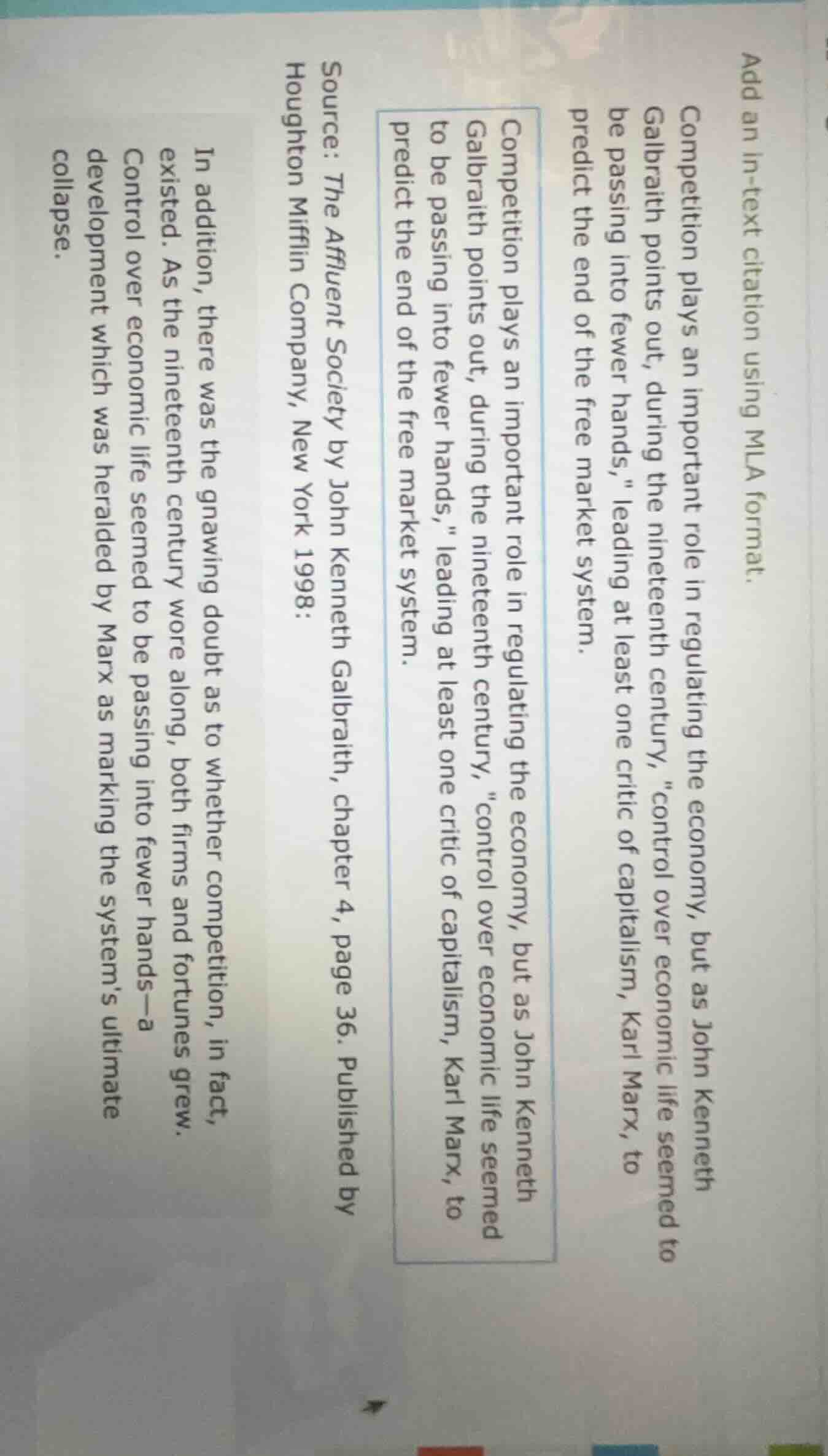 add an in - text citation using mla format. competition plays an import…