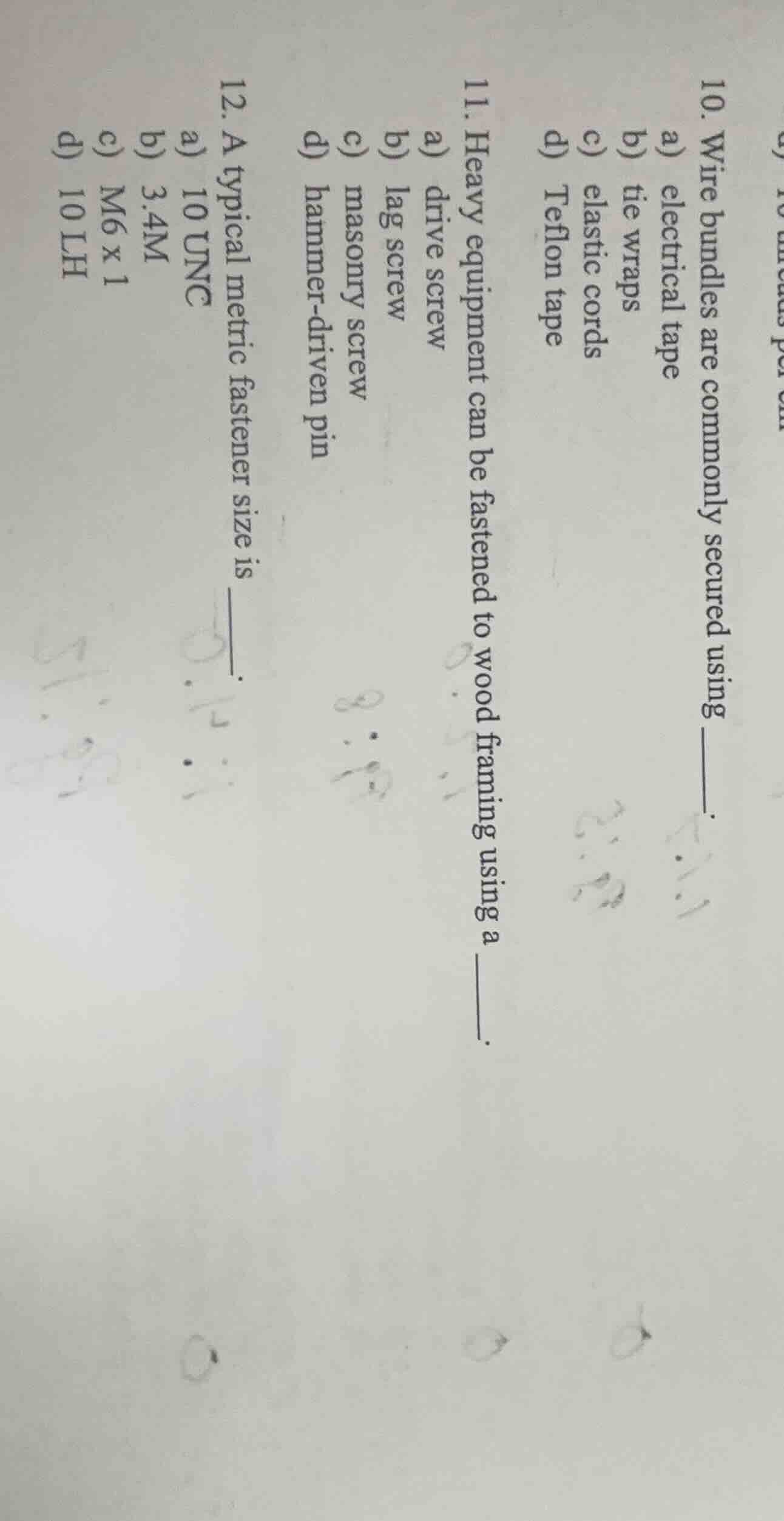 10. wire bundles are commonly secured using ______. a) electrical tape …