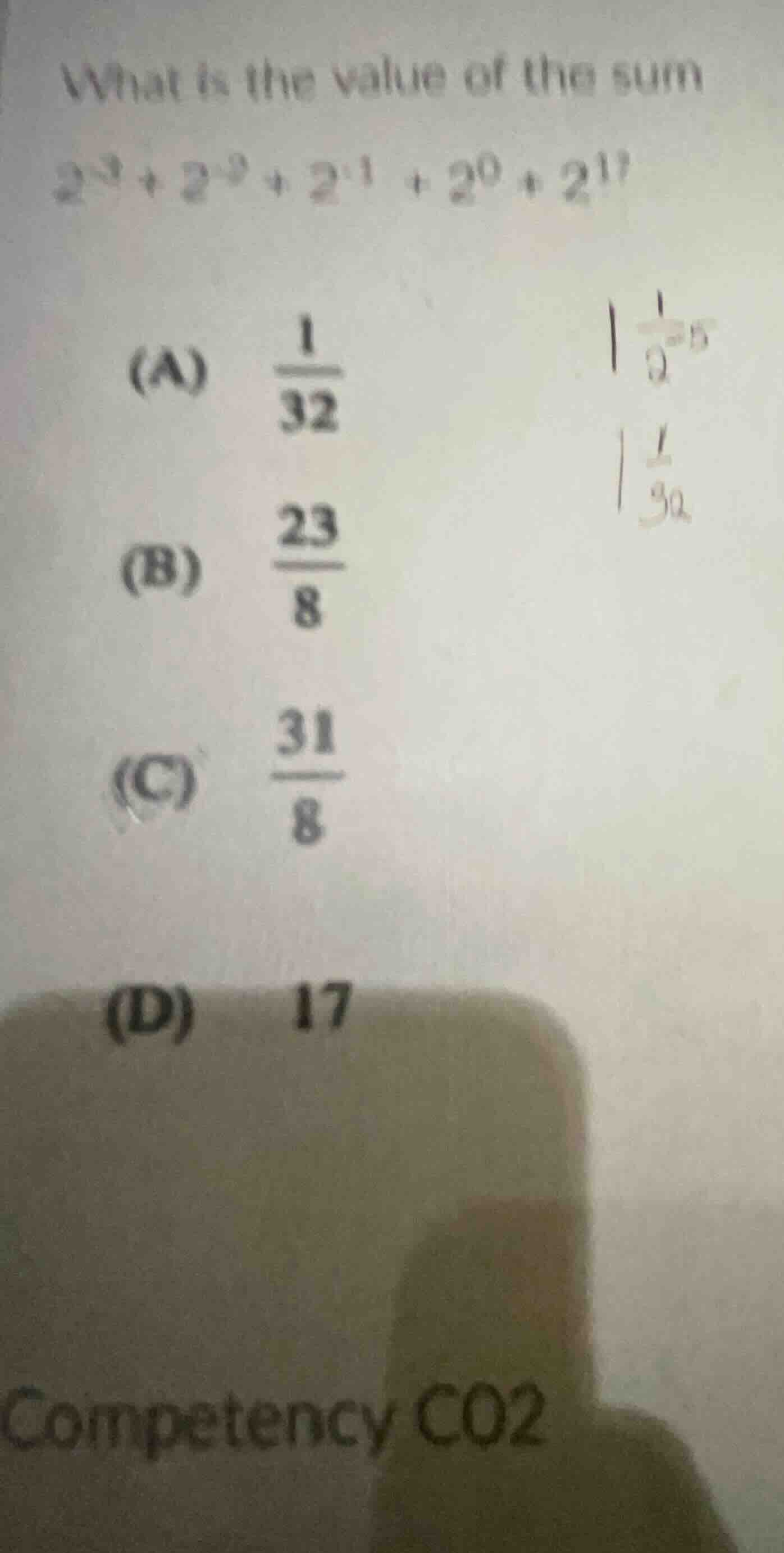 what is the value of the sum $2^{-3}+2^{-2}+2^{-1}+2^{0}+2^{1}$? (a) $\…