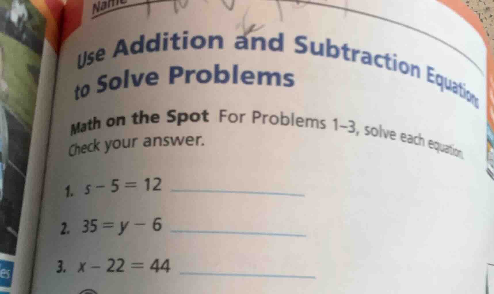 use addition and subtraction equations to solve problems math on the sp…