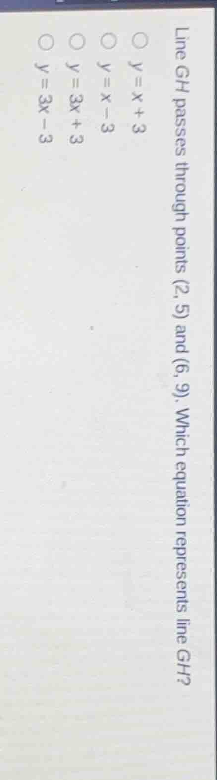 line gh passes through points (2, 5) and (6, 9). which equation represe…
