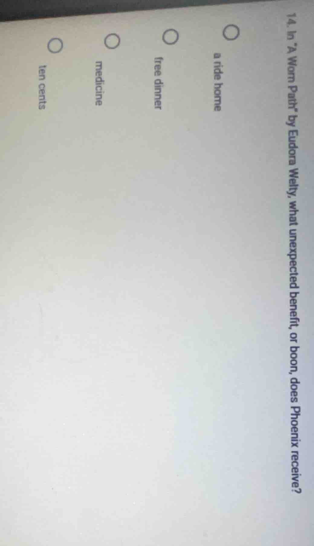 14. in a worn path by eudora welty, what unexpected benefit, or boon, d…