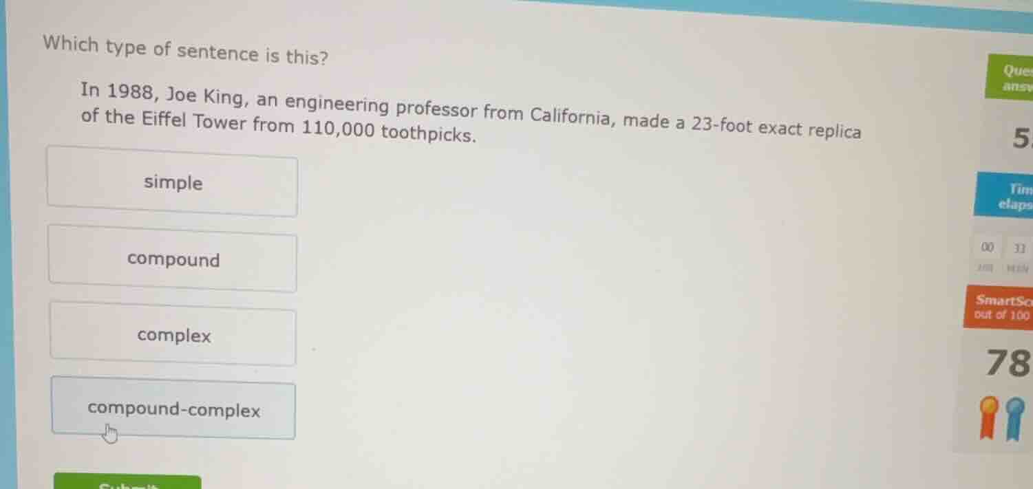 which type of sentence is this? in 1988, joe king, an engineering profe…