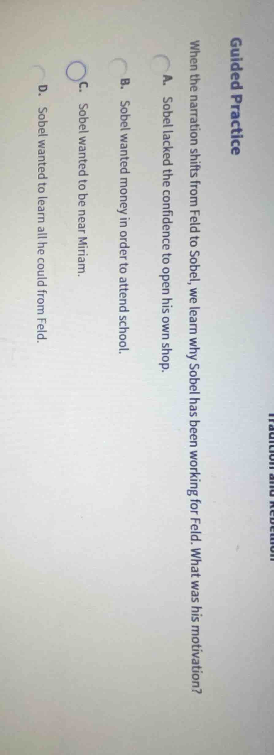 guided practice when the narration shifts from feld to sobel, we learn …