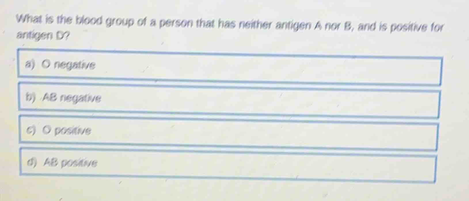 what is the blood group of a person that has neither antigen a nor b, a…