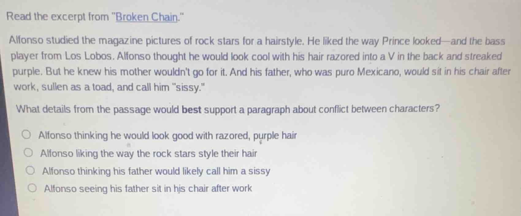 read the excerpt from \broken chain.\ alfonso studied the magazine pict…