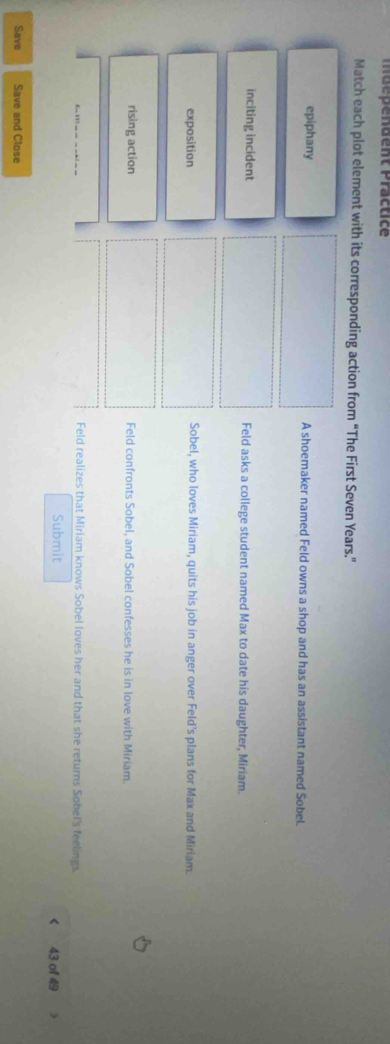 independent practice match each plot element with its corresponding act…