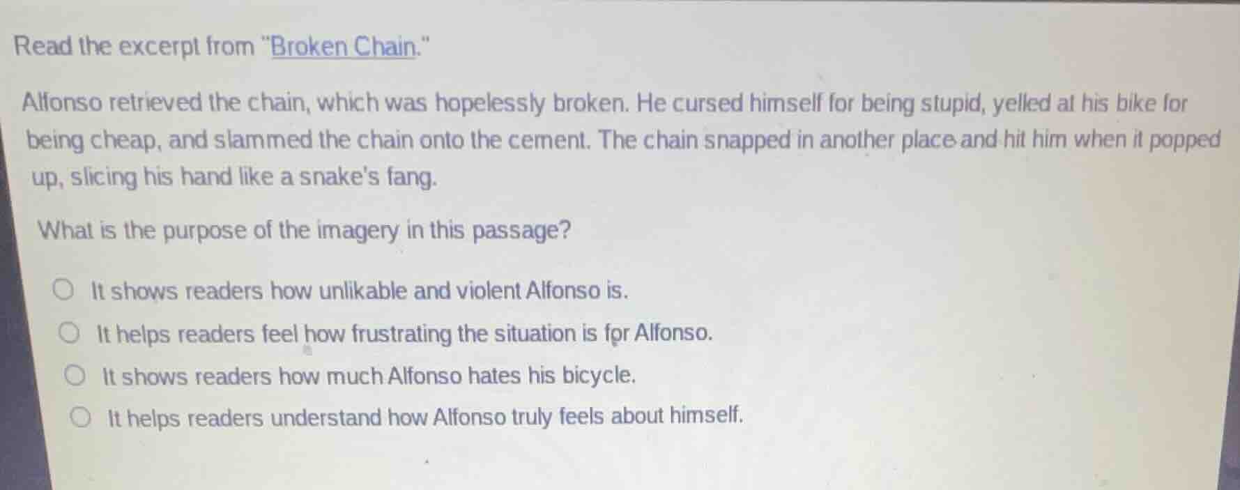 read the excerpt from \broken chain.\ alfonso retrieved the chain, whic…