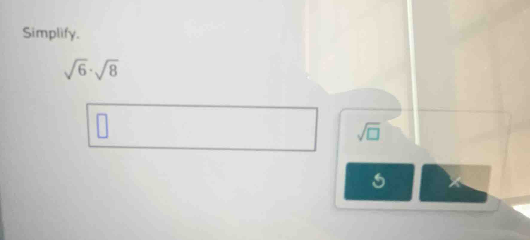 simplify. \\sqrt{6} \\cdot \\sqrt{8}