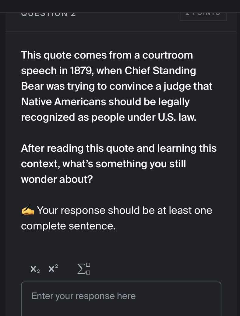 this quote comes from a courtroom speech in 1879, when chief standing b…