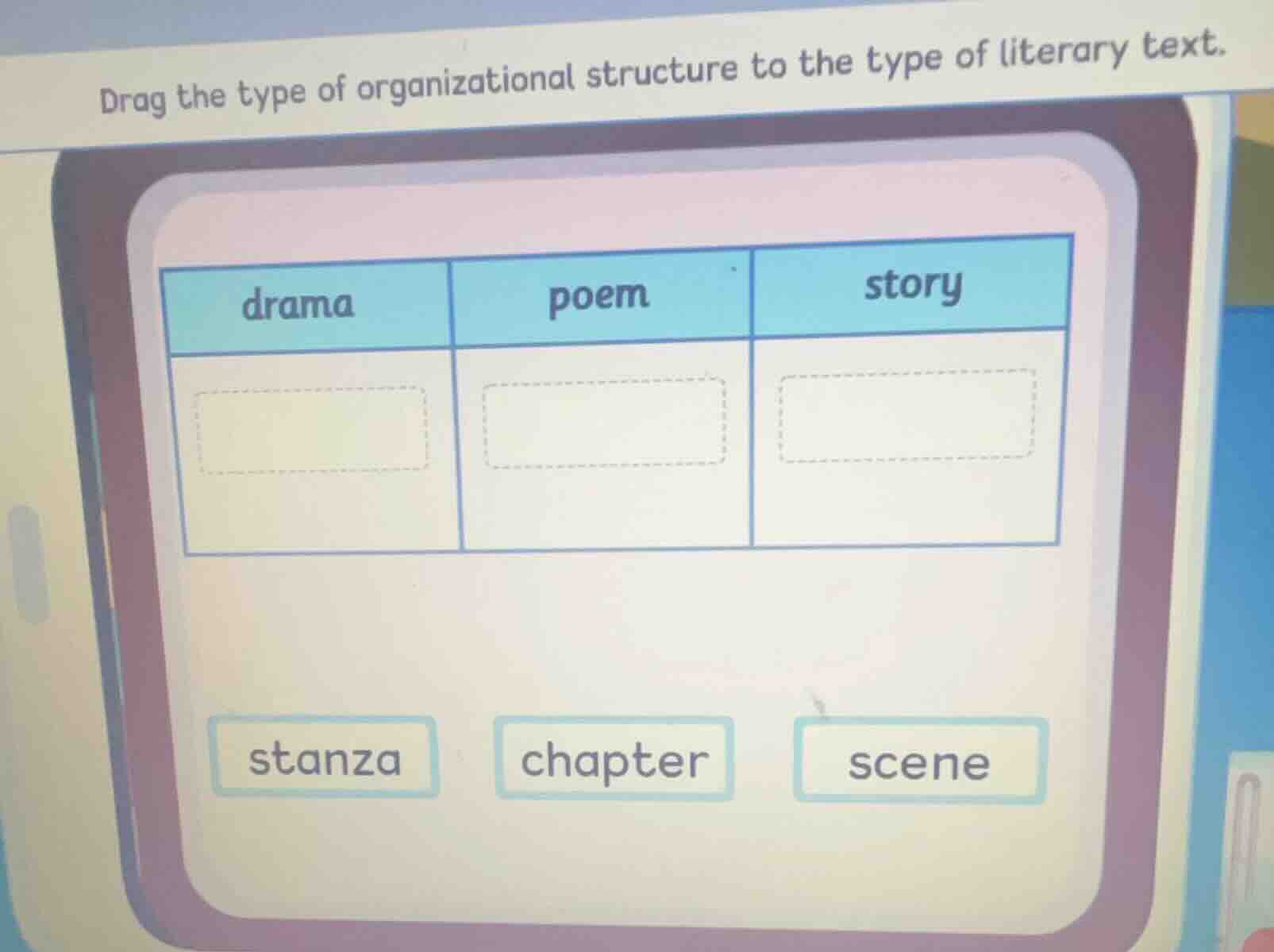 drag the type of organizational structure to the type of literary text.…