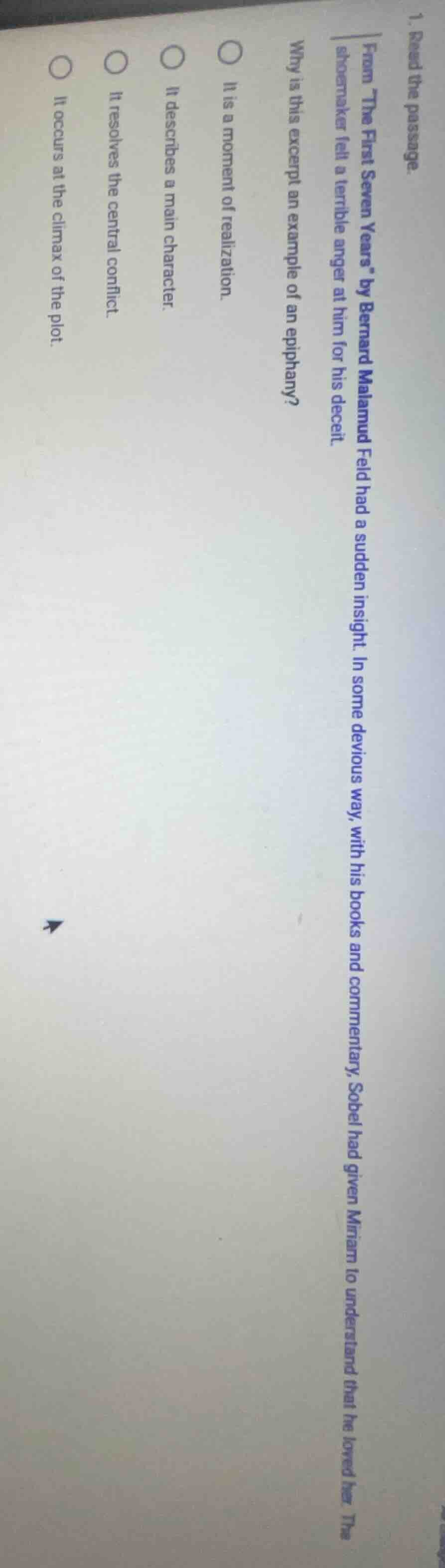 1. read the passage. from \the first seven years\ by bernard malamud fe…