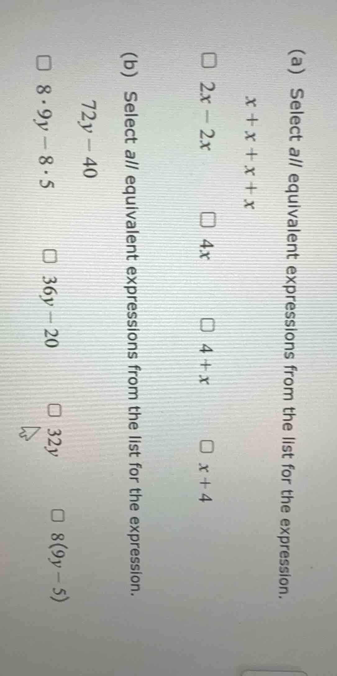 (a) select all equivalent expressions from the list for the expression.…