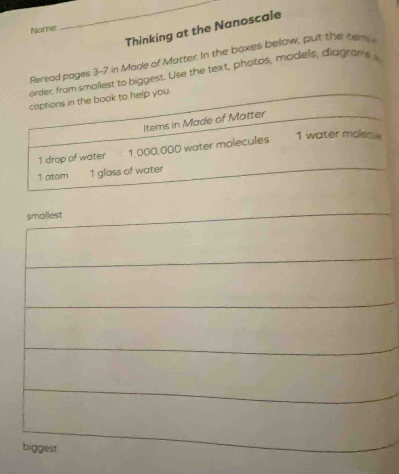 name thinking at the nanoscale reread pages 3 - 7 in made of matter. in…