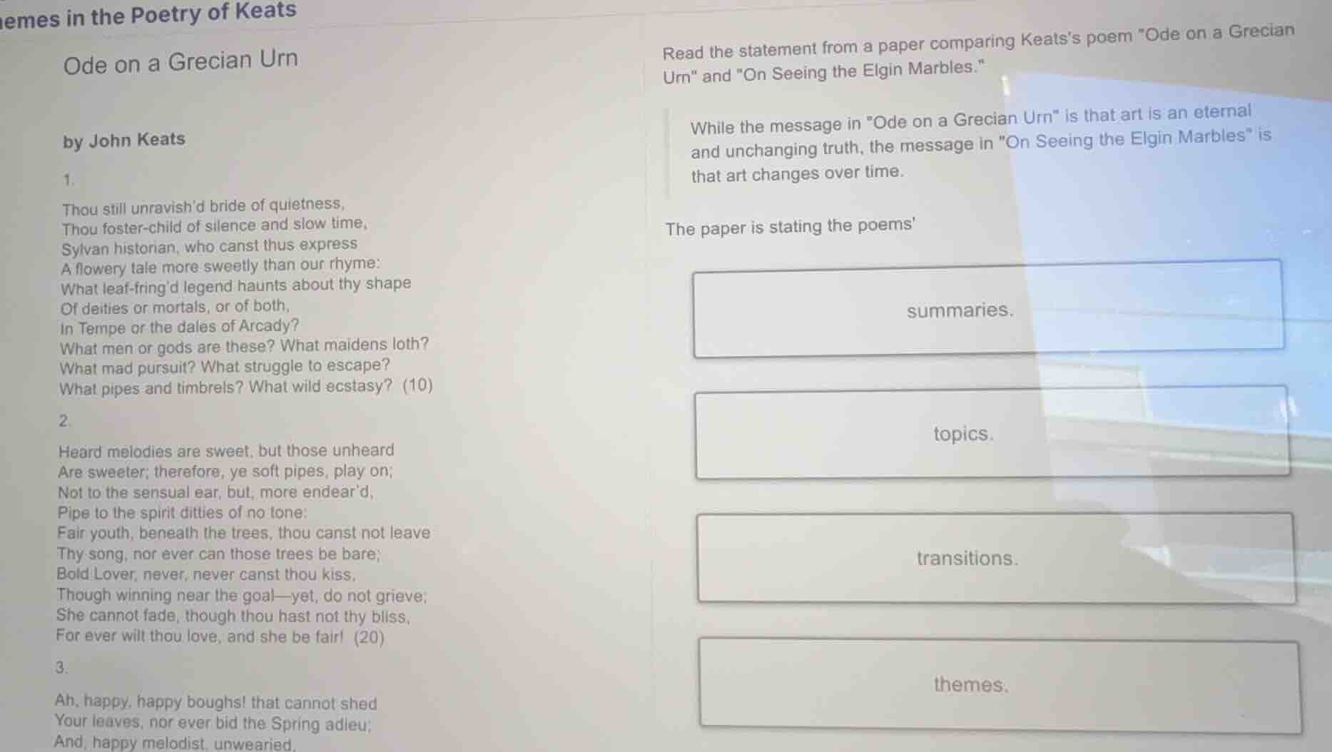 themes in the poetry of keats ode on a grecian urn by john keats 1. tho…