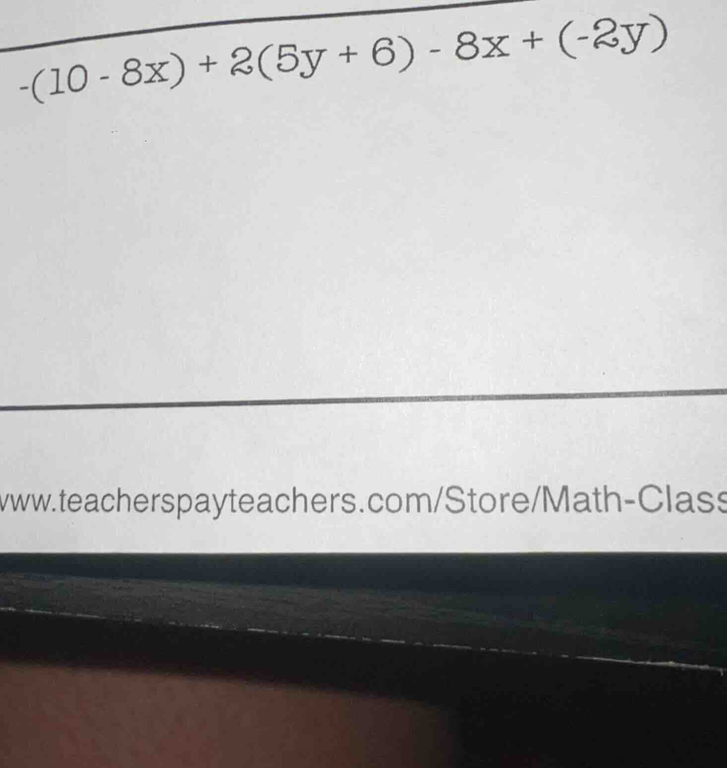 -(10 - 8x) + 2(5y + 6) - 8x + (-2y)