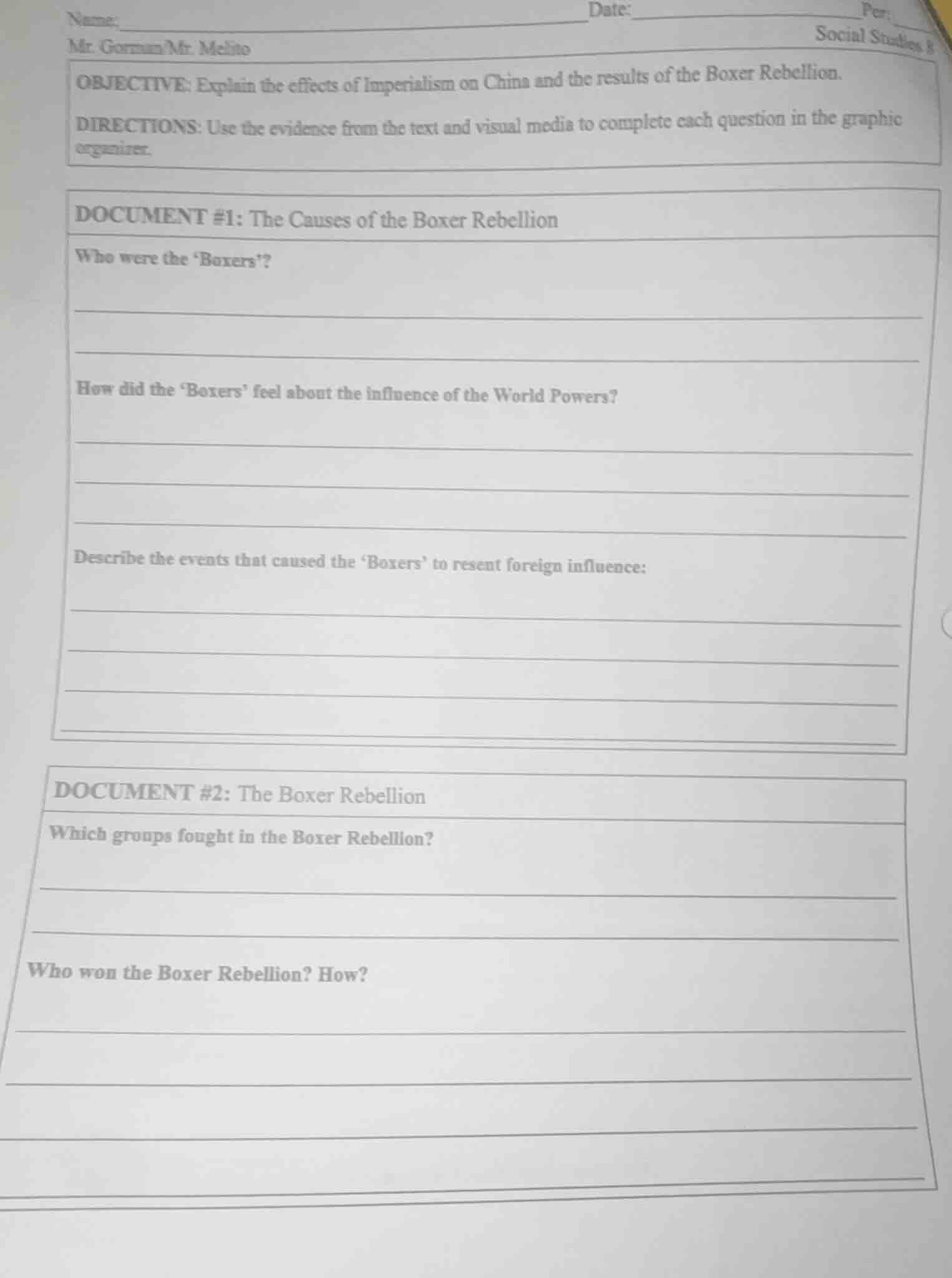 name: date: per: mr. gorman/mr. melito social studies 8 objective: expl…