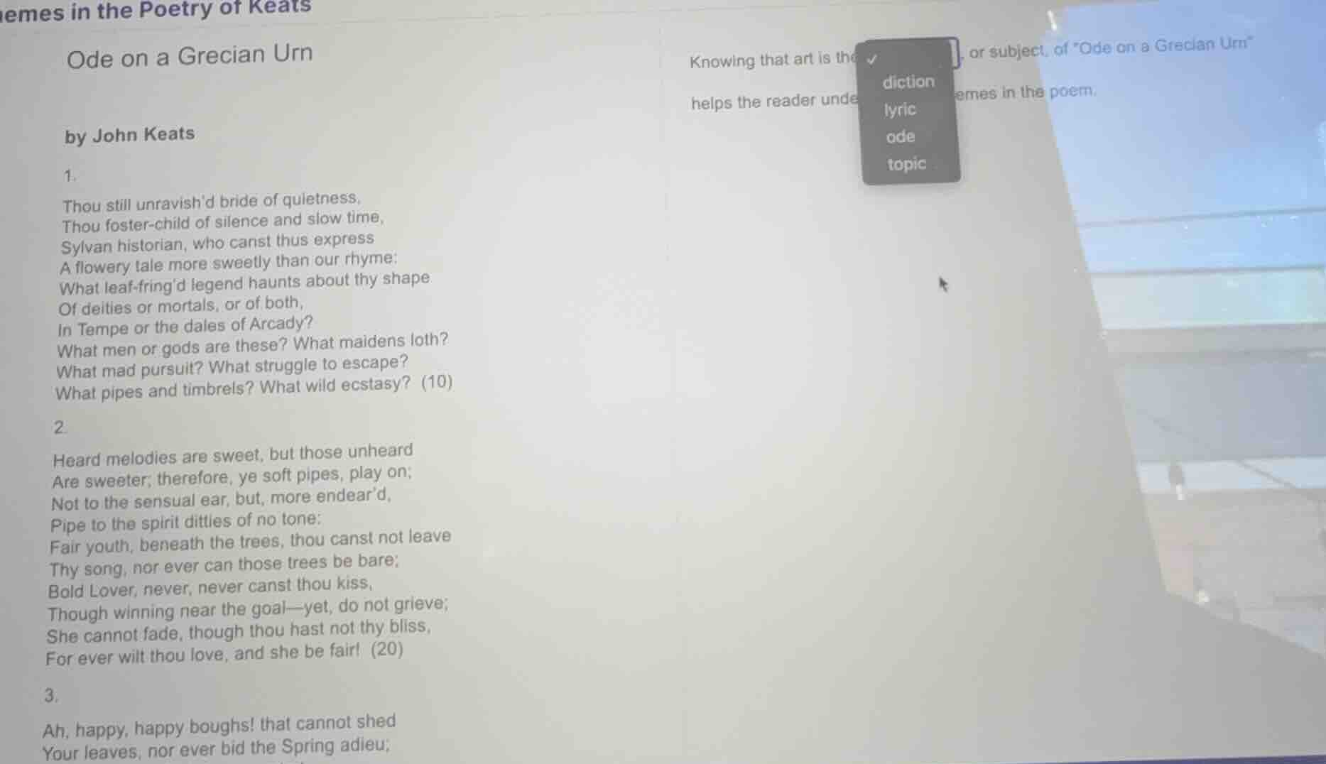 emes in the poetry of keats ode on a grecian urn by john keats 1. thou …