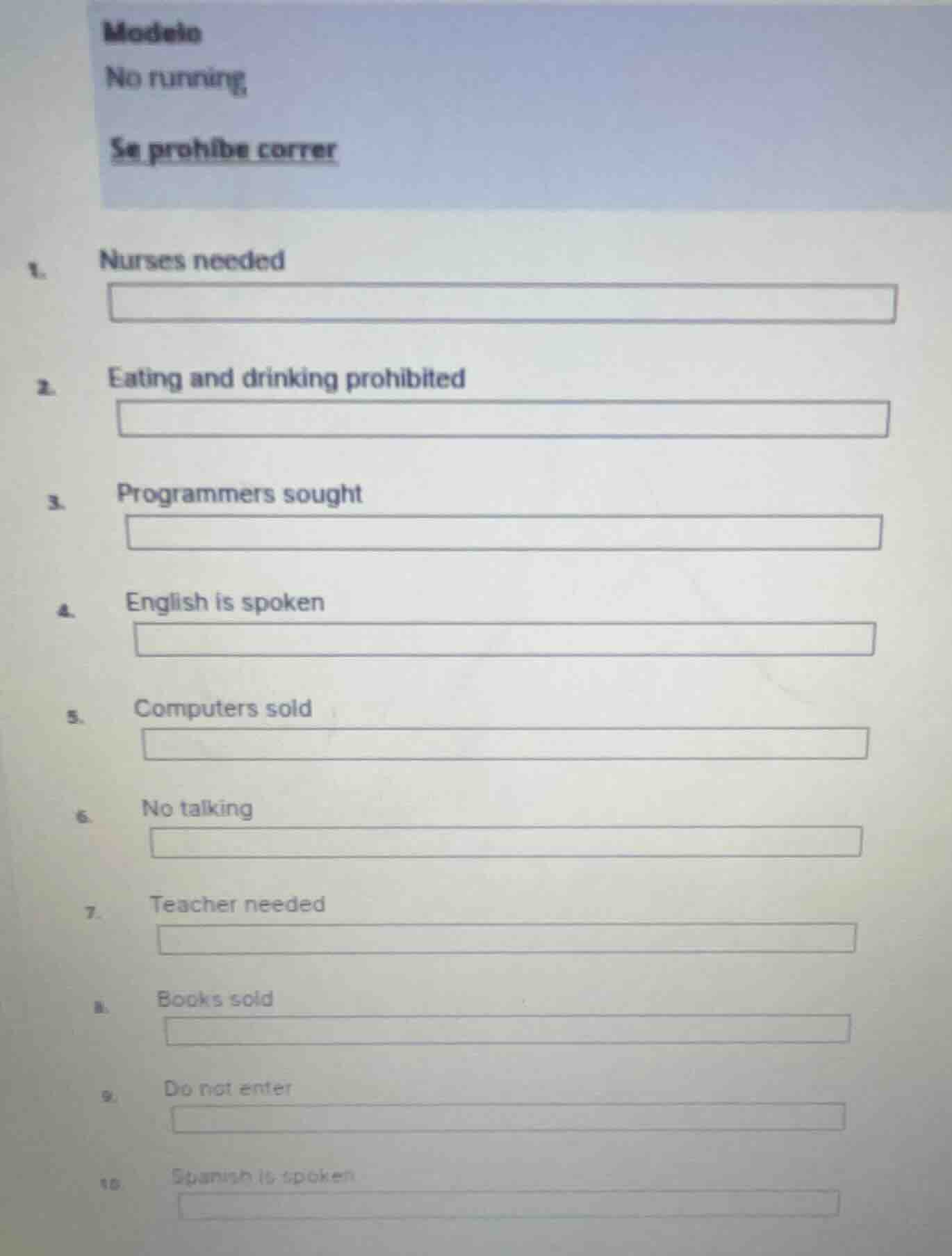 modelo no running se prohibe correr 1. nurses needed 2. eating and drin…