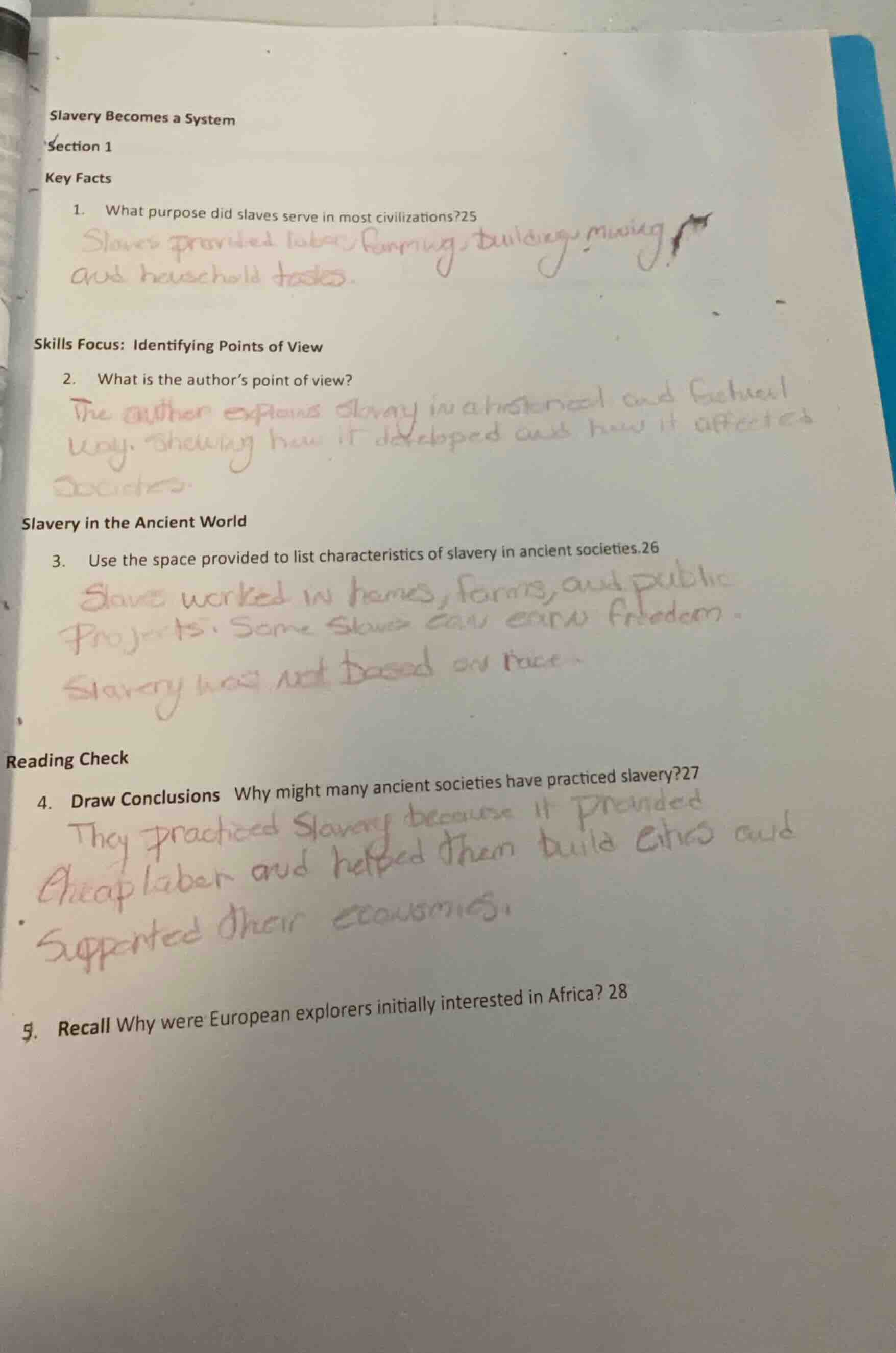 slavery becomes a system section 1 key facts 1. what purpose did slaves…